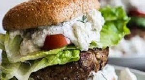 Mediterranean Ground Turkey Burgers with Olive and Feta Beating